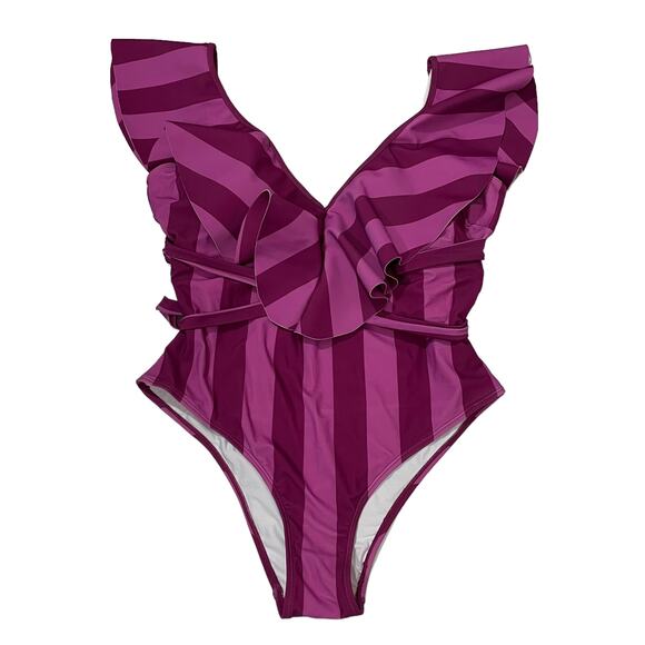 NWT Eloquii Ruffle Shoulder One Piece W Belt - Summer Stripe - 16 - Picture 1 of 7